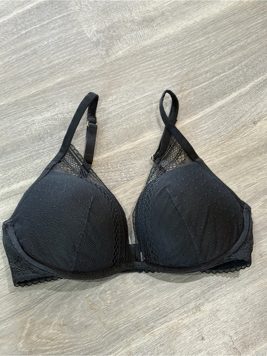 Victoria's Secret Other - Victoria's Secret Black Lace Mesh Push-Up Bra 34D Gold Hardware